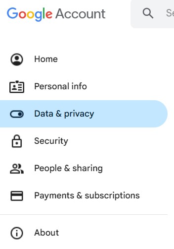 A screenshot of the left side bar menu inside the Manage your Google Account section