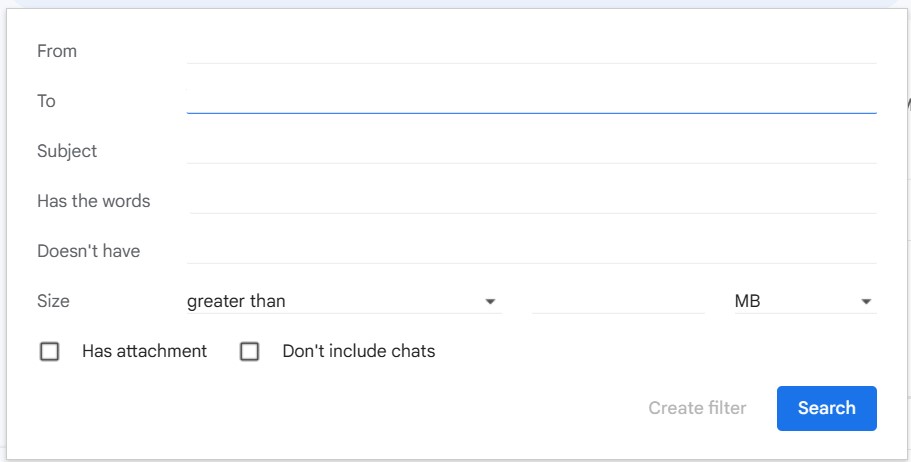 a screenshot of the pop-up window when creating a new filter
