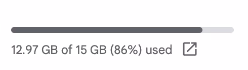 A screenshot of a Gmail storage indicating that 86% of the storage is used