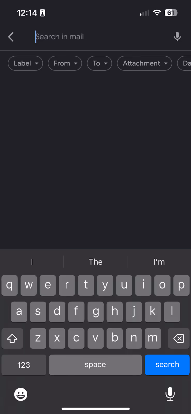 A screenshot of a Gmail search box from a mobile device