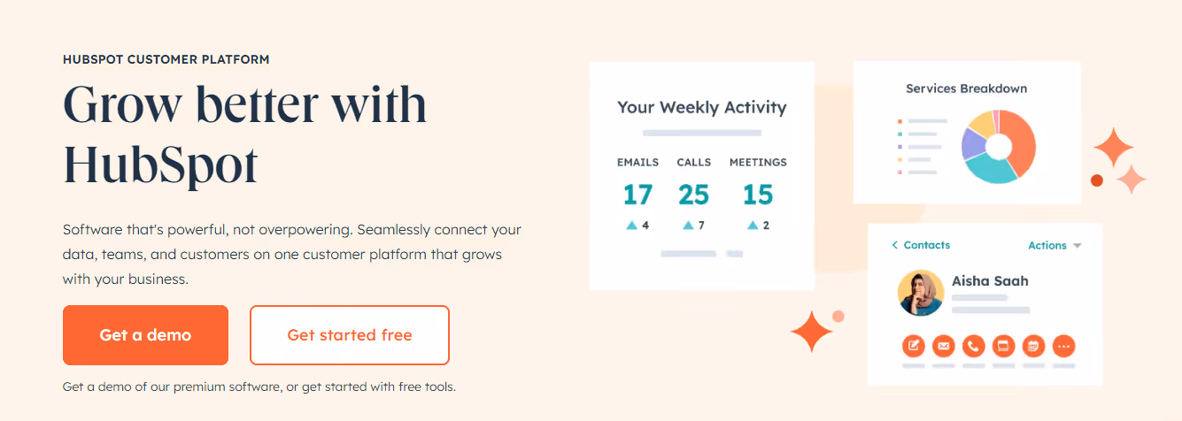 A screenshot of Hubspot homepage hero section