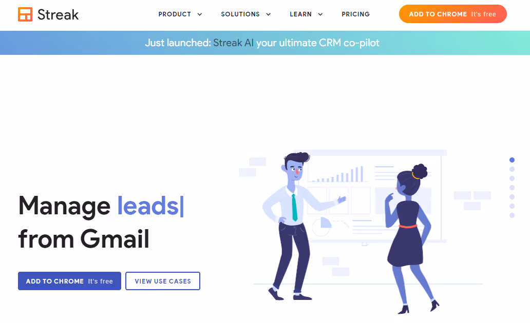 A screenshot of Streak website homepage hero section