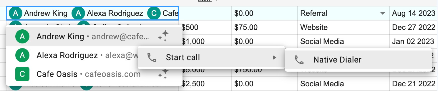 a screenshot of Streak's integration with Gmail showing a dedicated page about the contacts where you can see every interaction they’ve had with another team, including past sales calls and support tickets