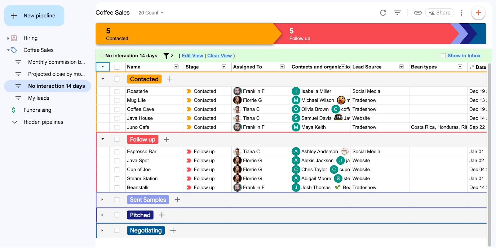a saved view in the desktop version of Streak in Gmail
