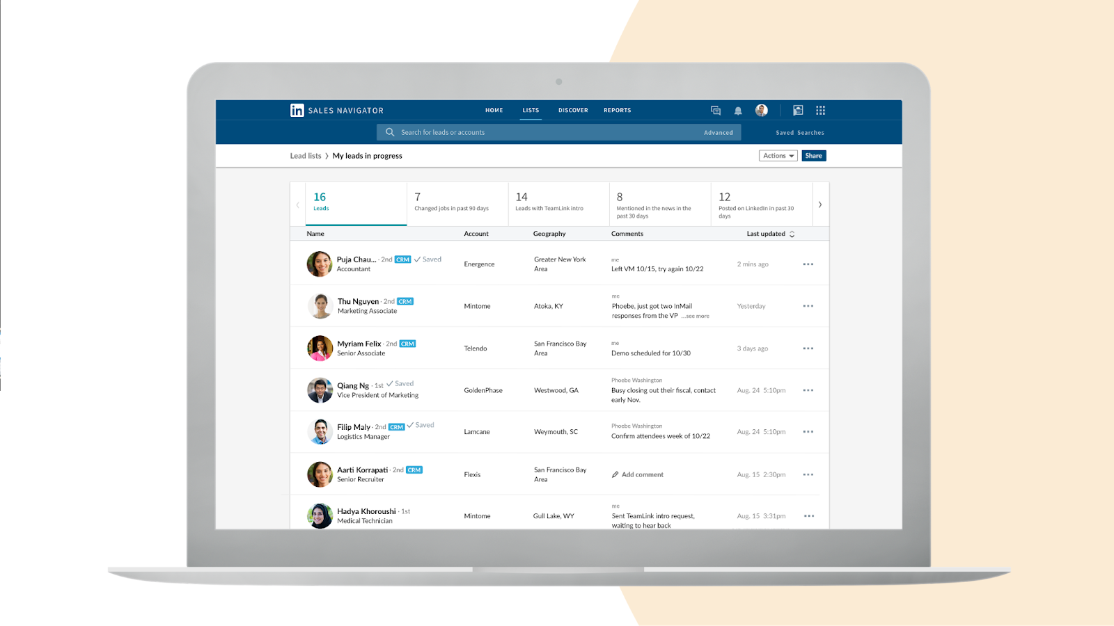 an image of Linkedin Sales Navigator UI on a laptop mockup