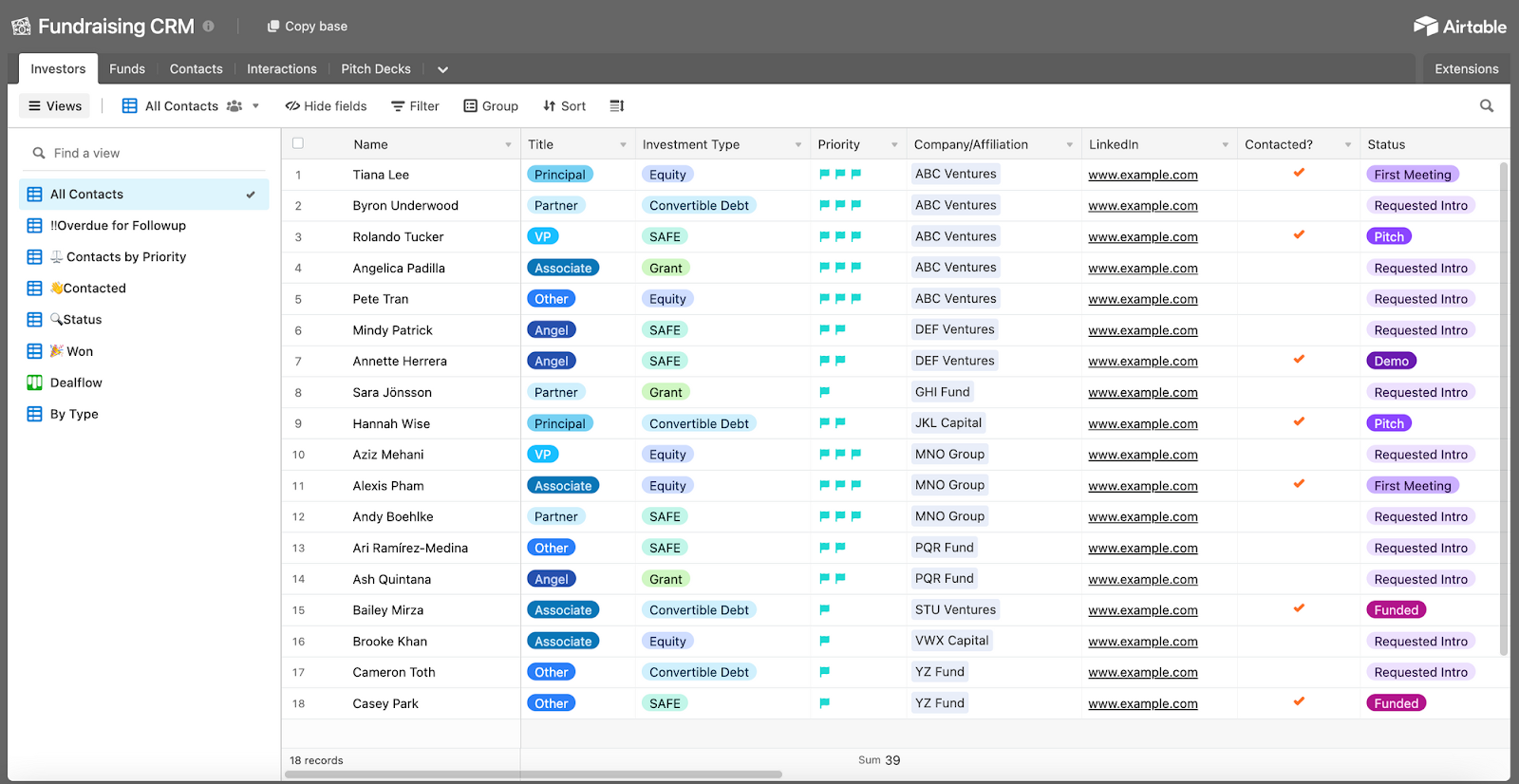 screenshot of Airtable UI