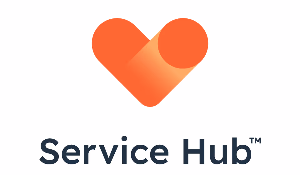 An orange heart-shaped logo with a stylized, folded appearance above the text "Service Hub™" written in dark gray.