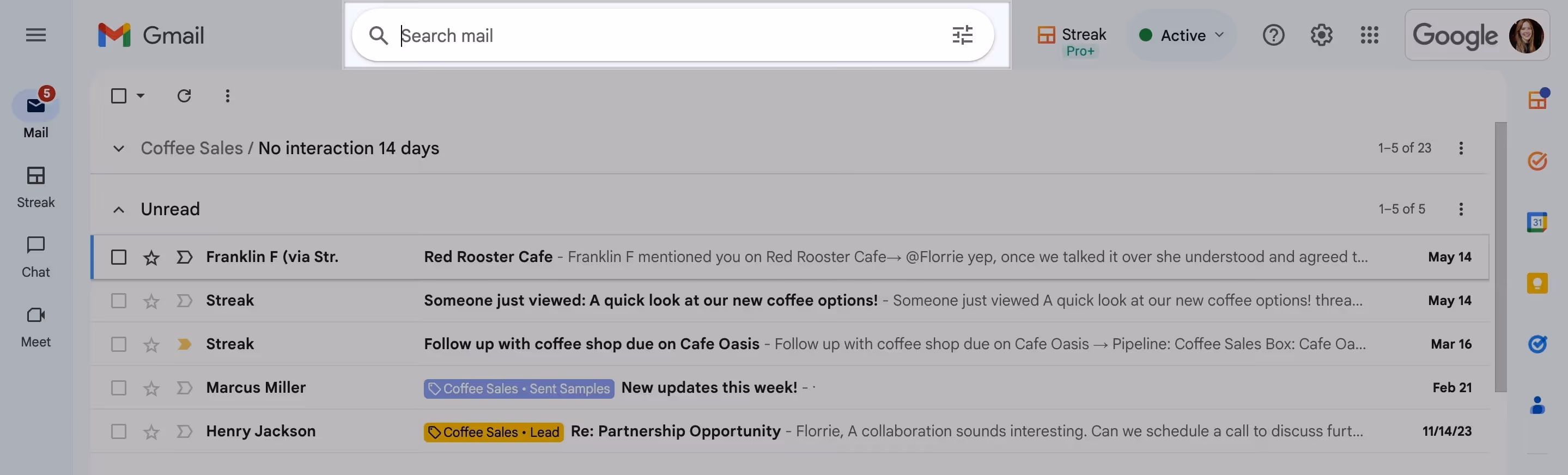 a screenshot of the Gmail search bar in a Gmail inbox