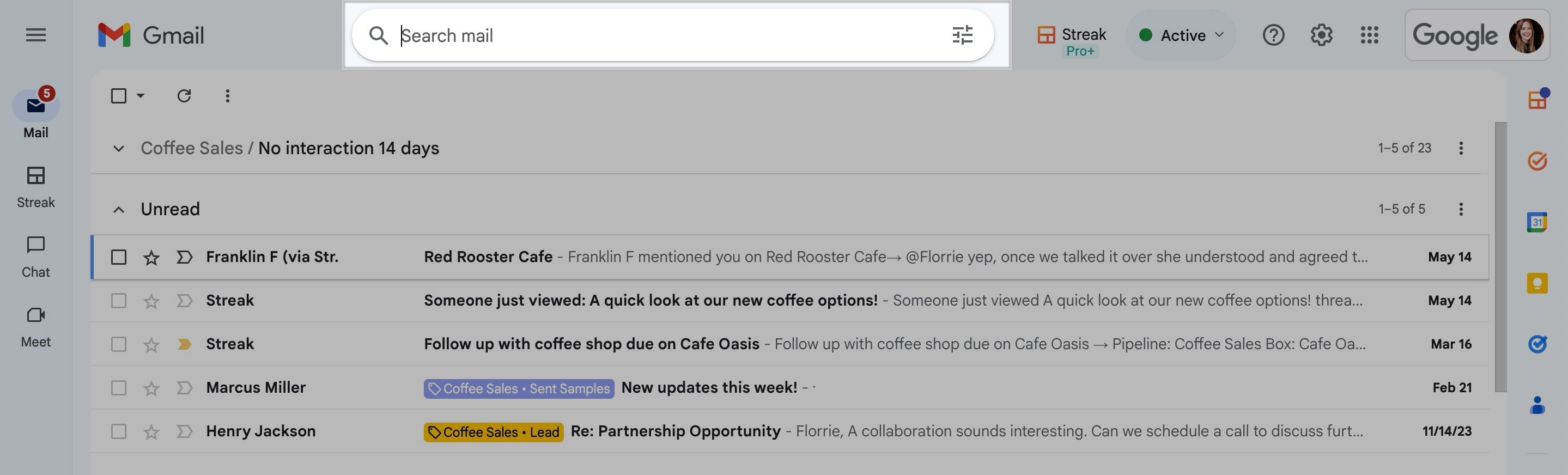 a screenshot of the Gmail search bar in a Gmail inbox