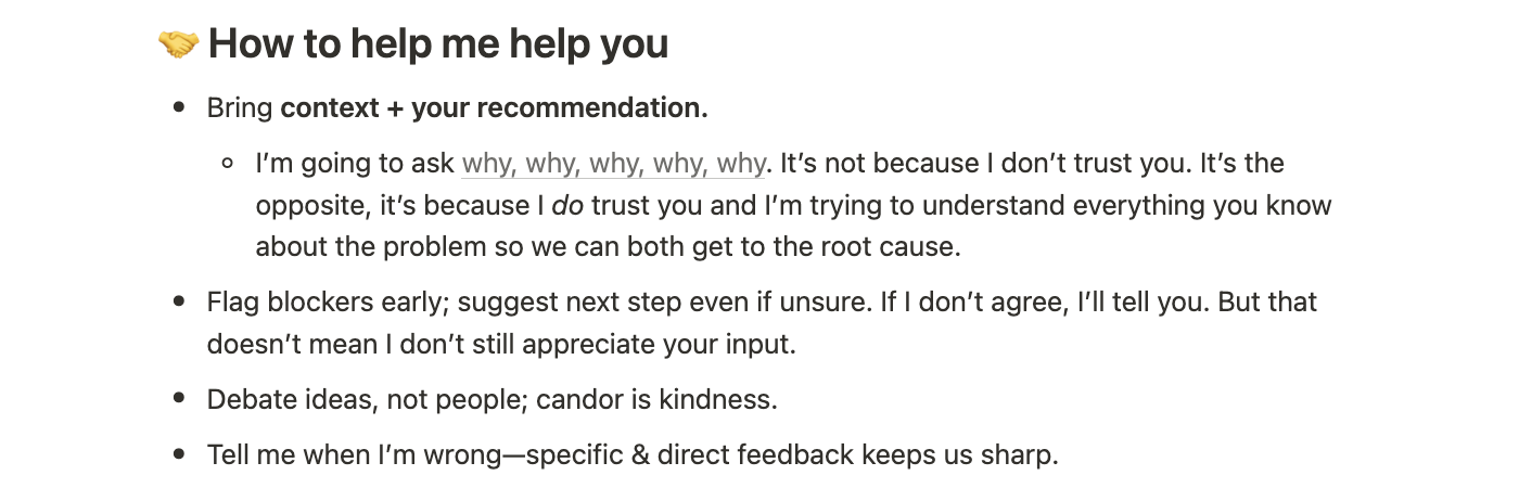 A section on "how to help me help you" outlines how team members can best use this information to work and communicate effectively with Streak CEO Aleem Mawani