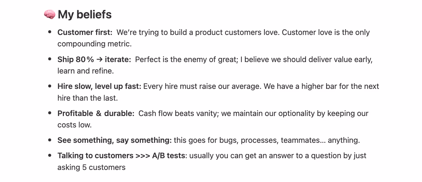 A section covering the core beliefs of Streak CEO Aleem Mawani