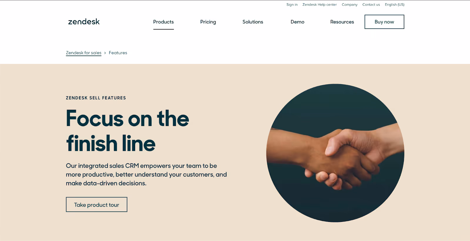 Zendesk landing page screenshot
