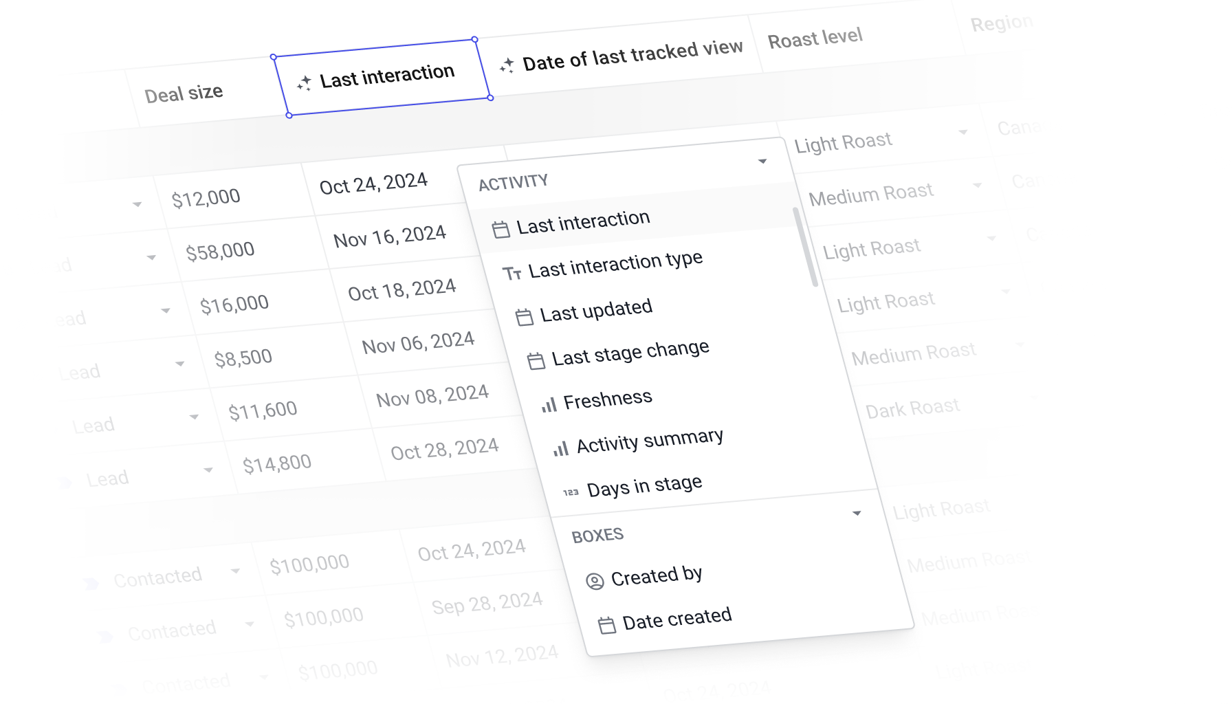 Sort and filter CRM data by last interaction and other activity metrics in Streak
