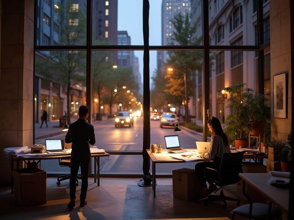 Architects working late in office
