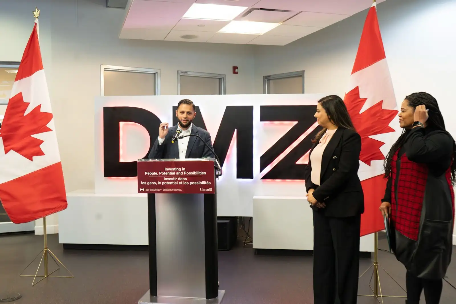 Photo of Government of Canada at DMZ announcing new Centre for Housing Innovation.