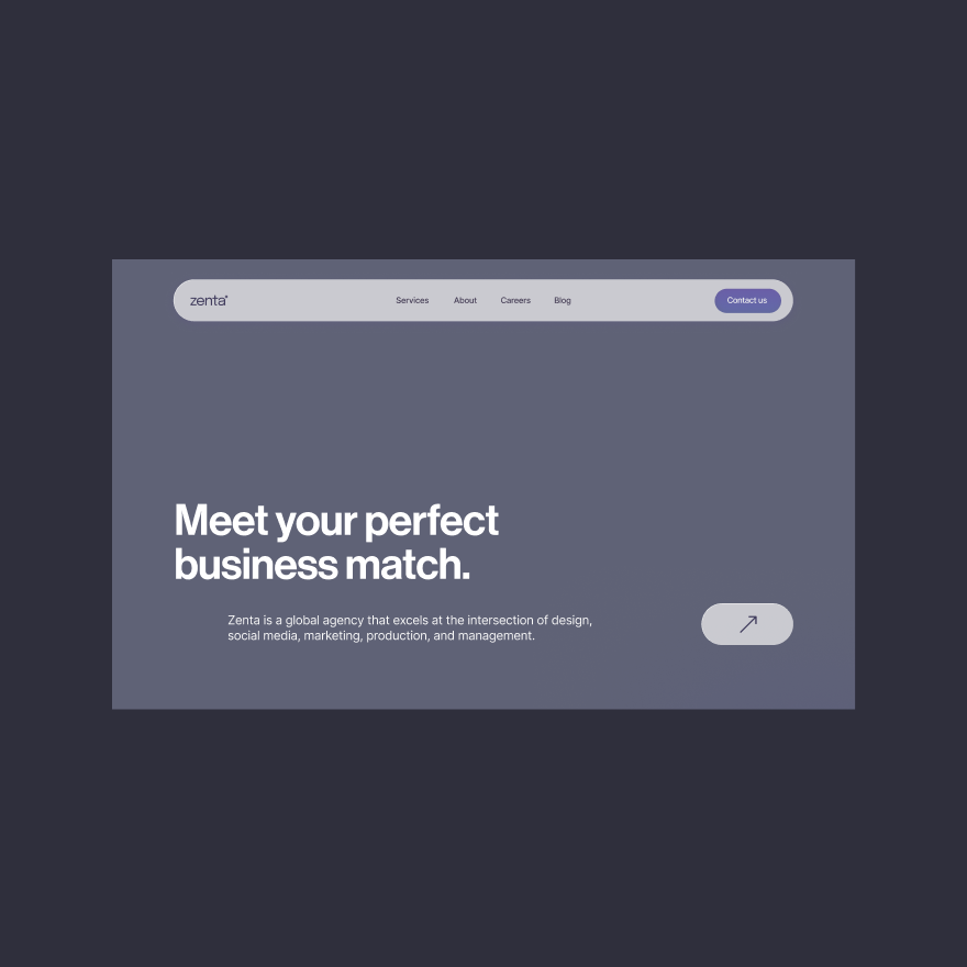 mockup of web page, agency named zenta