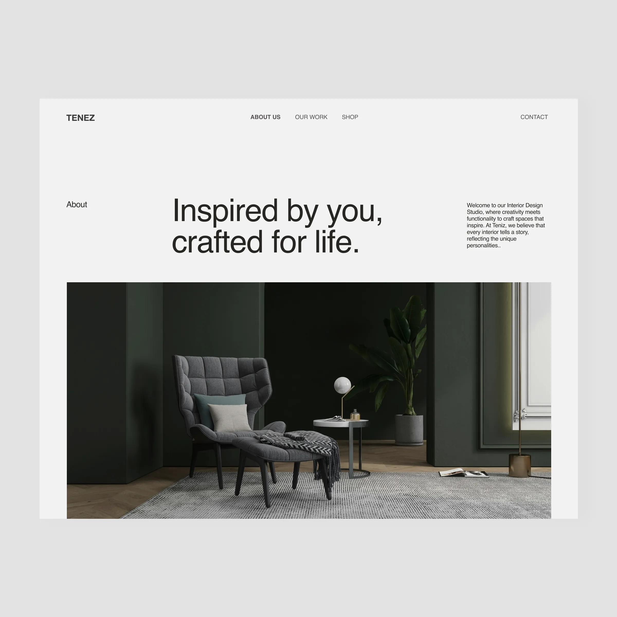 website mockup of interior design studio