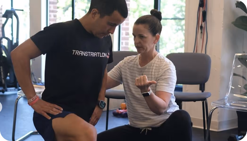 Physical therapy patient working on core strengthening exercises for chronic back pain in Washington DC clinic