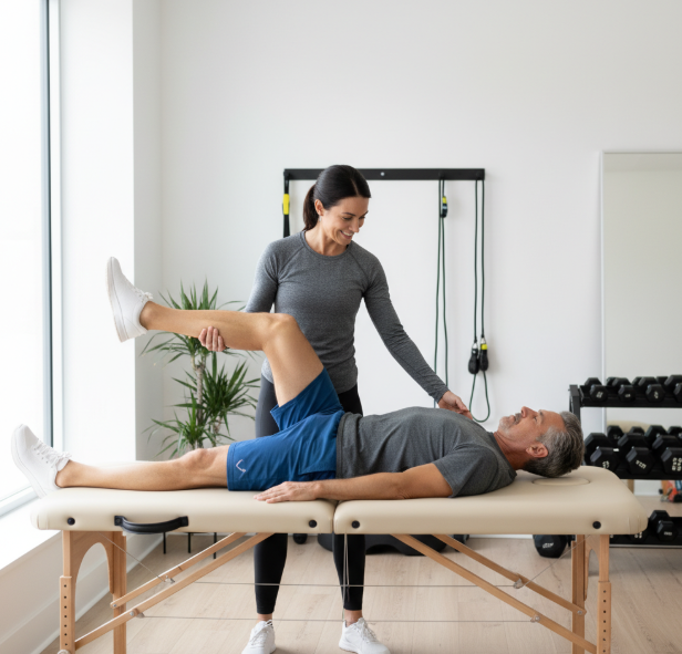 Physical therapist analyzing running gait of athlete in Washington D.C. performance physical therapy clinic