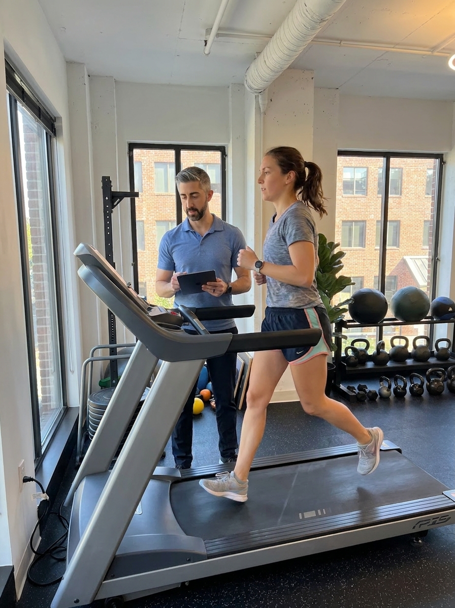 Patient working with a provider at a performance physical therapy clinic in Washington, DC during a one-on-one strength and movement assessment