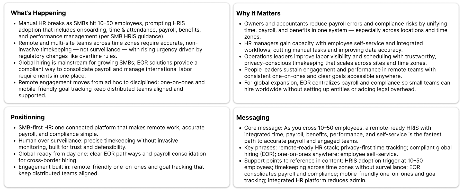 Content brief for brand visibility in AI search showing news, social, search, and competitor signals tracked for topical authority