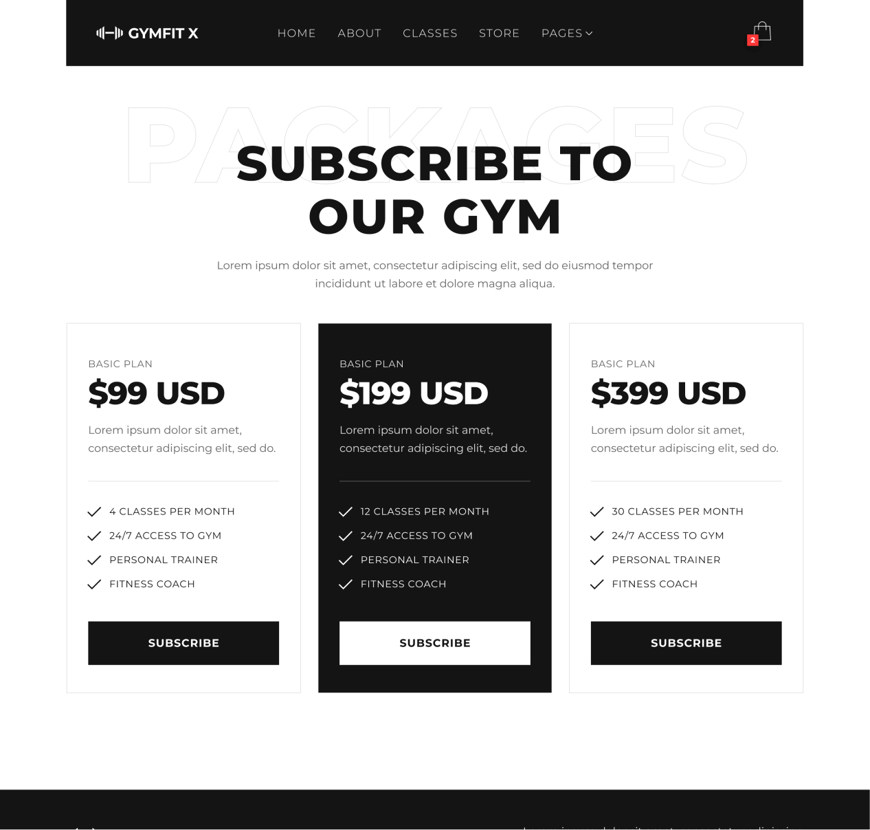 Gymfit X - Packages page - Gym Webflow Template