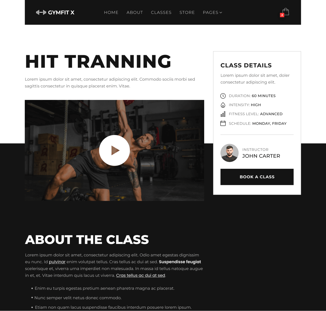 Gymfit X -  Classe Single page - Gym Webflow Template