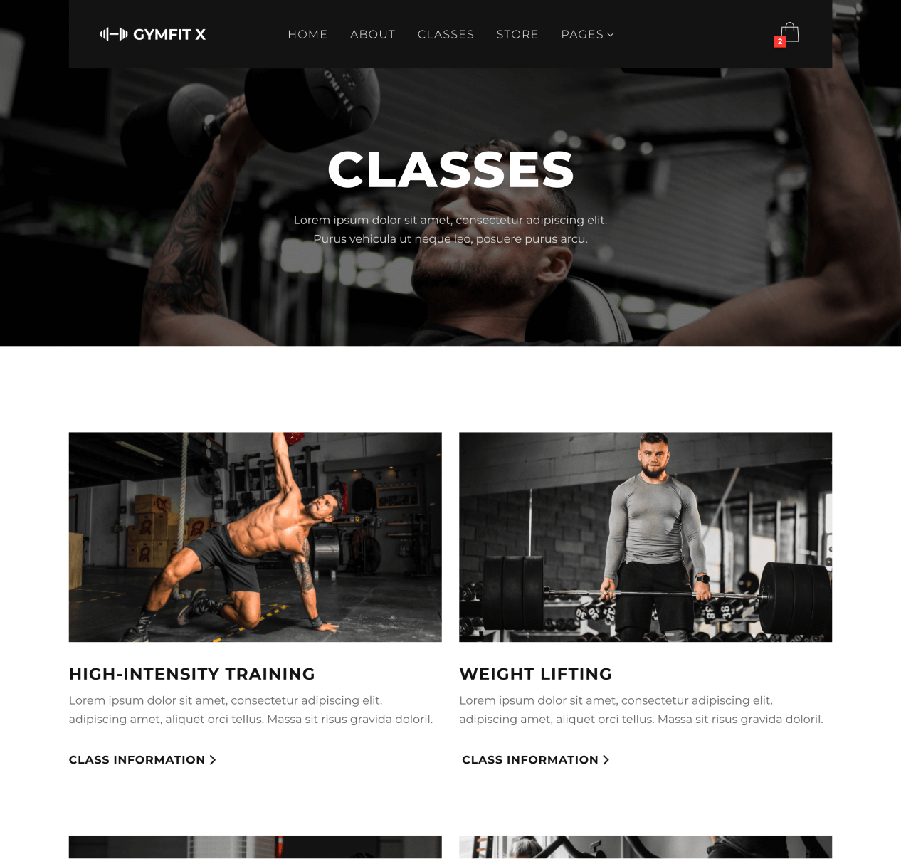 Gymfit X - Classes page - Gym Webflow Template