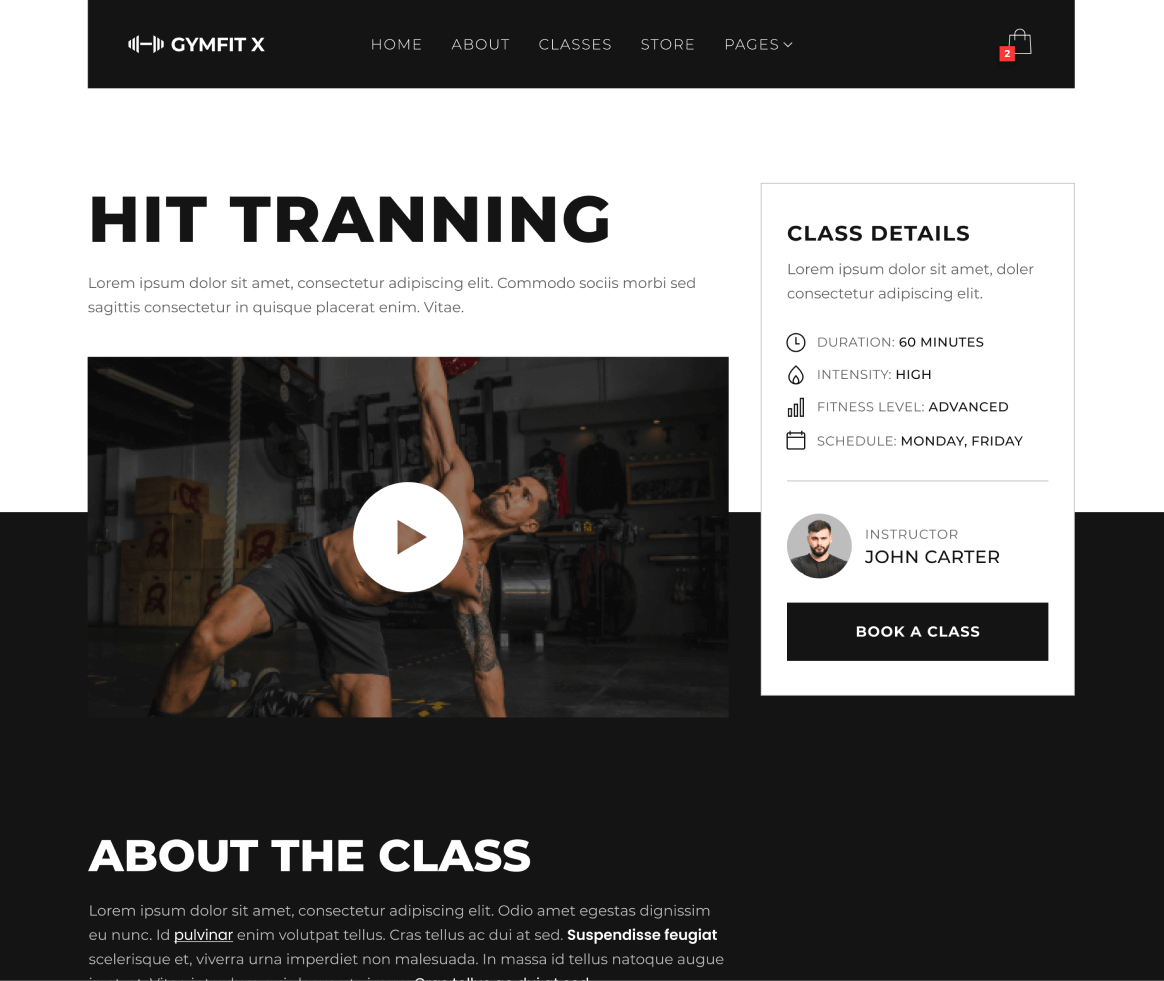 Gymfit X - Classe Single page - Gym Webflow Template