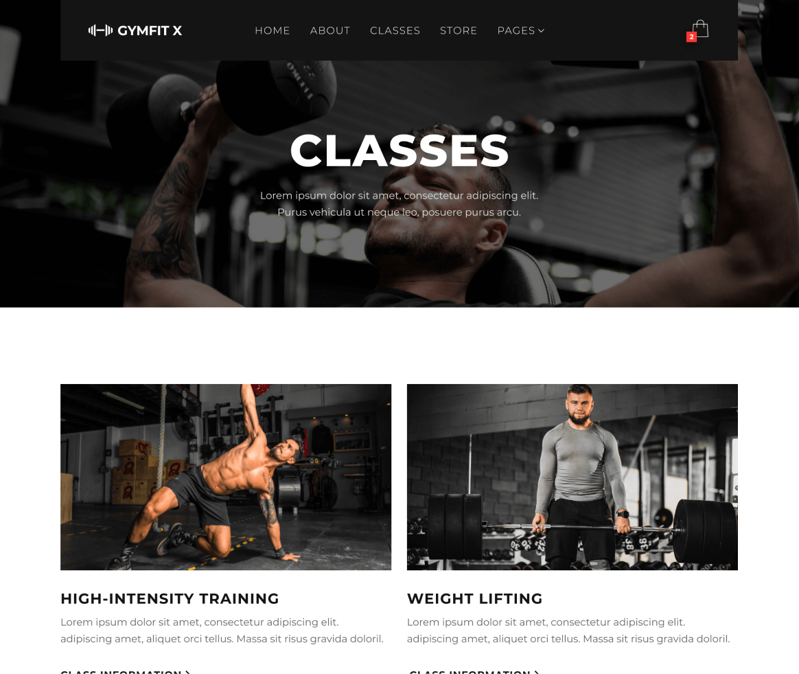 Gymfit X - Classes page - Gym Webflow Template