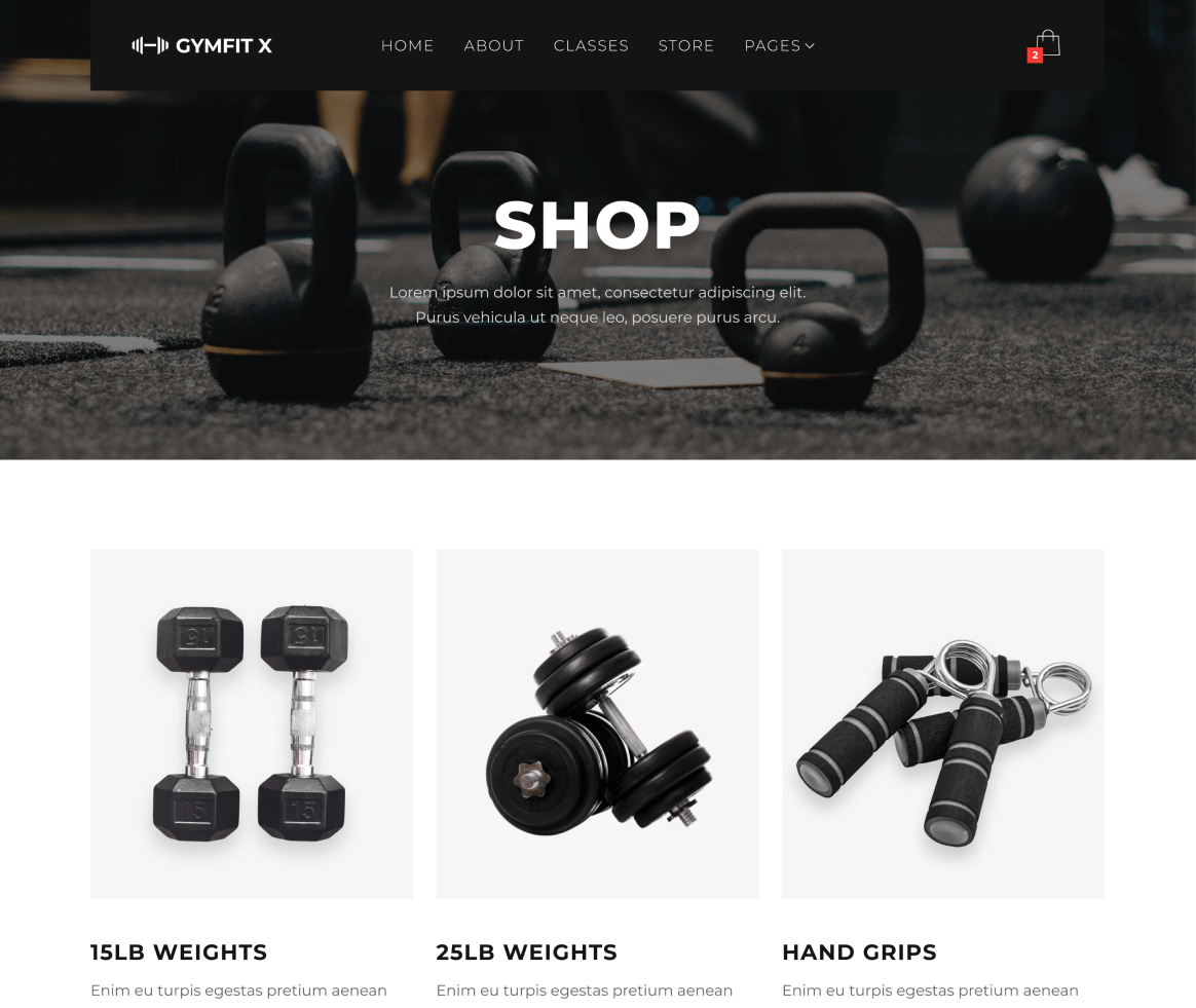 Gymfit X - Shop page - Gym Webflow Template