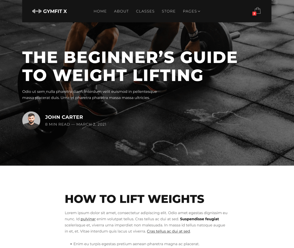 Gymfit X - Blog Post page - Gym Webflow Template