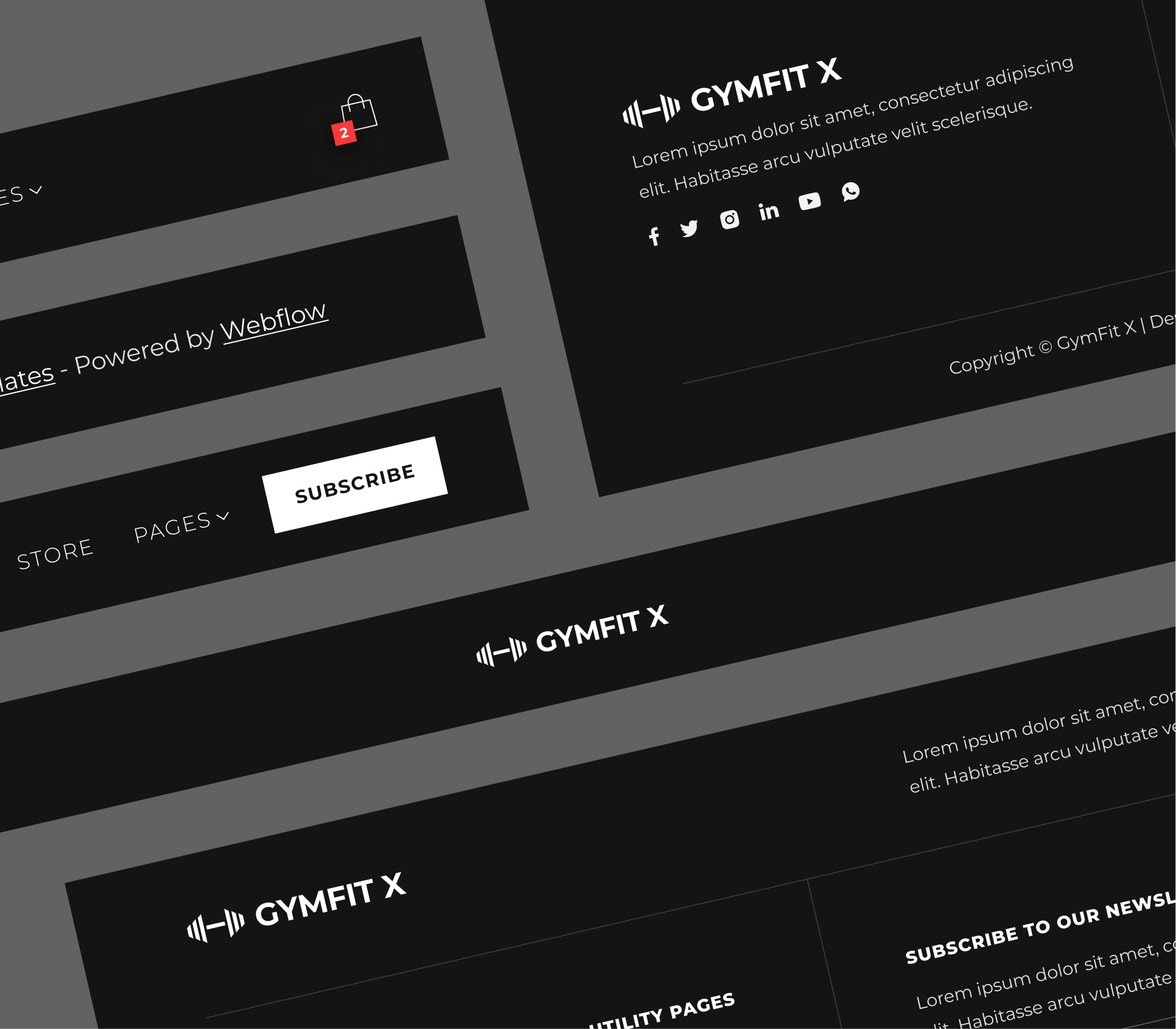 Gymfit X - 3 Headers and Footers - Gym Webflow Template