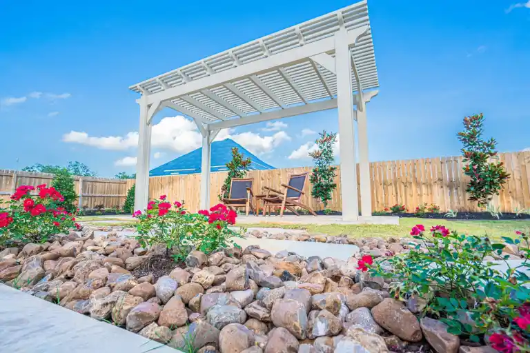 Garden with rocks and beautiful flowers