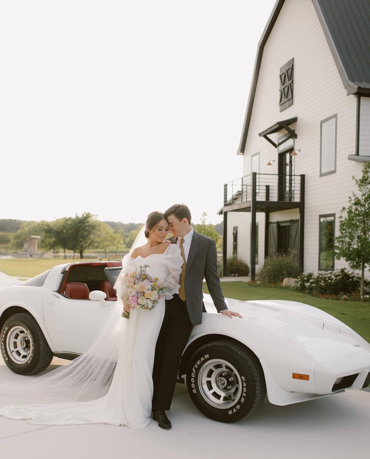 Wedding couple standing together outdoors surrounded by trees at Forest House Lodge