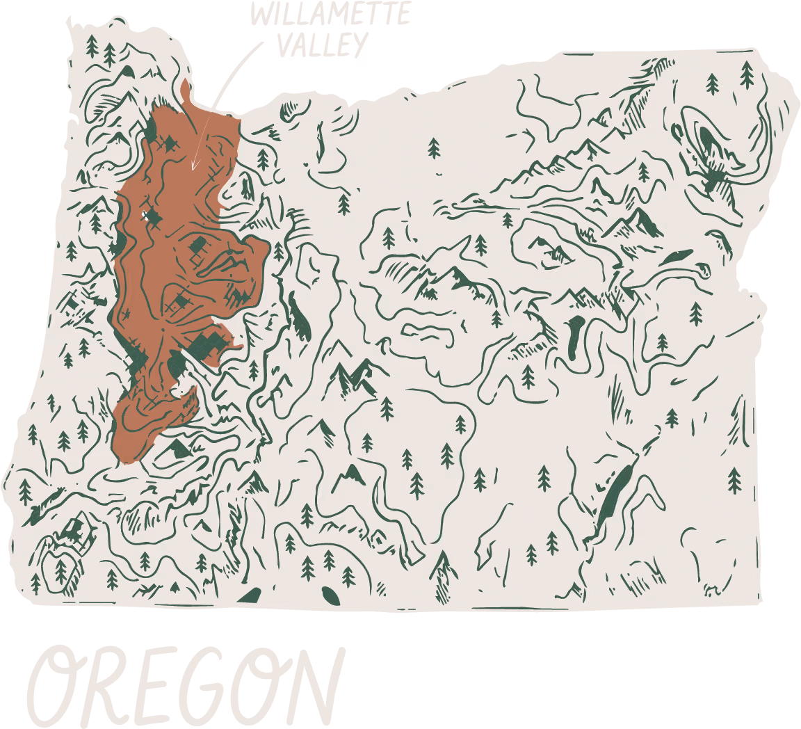 Map of Oregon with the Willamette Valley highlighted