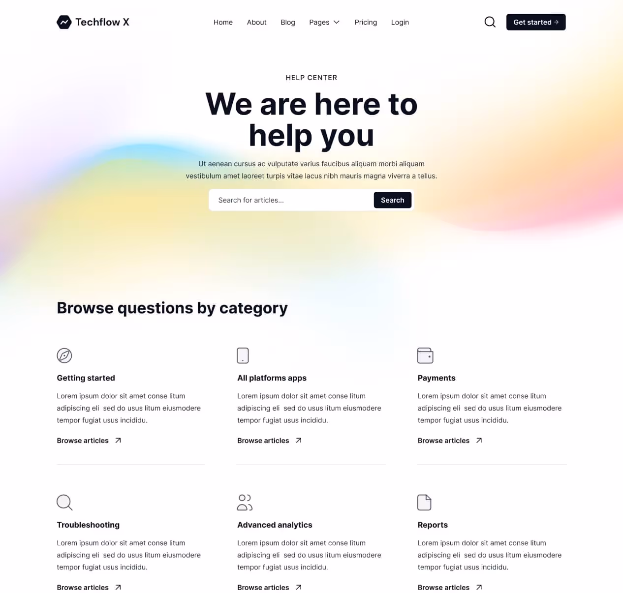 Techflow X - Help Center Page - Multi-Layout SaaS Webflow Template