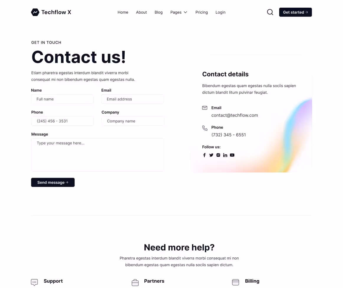 Techflow X - Contact Page - Multi-Layout Saas Webflow Template