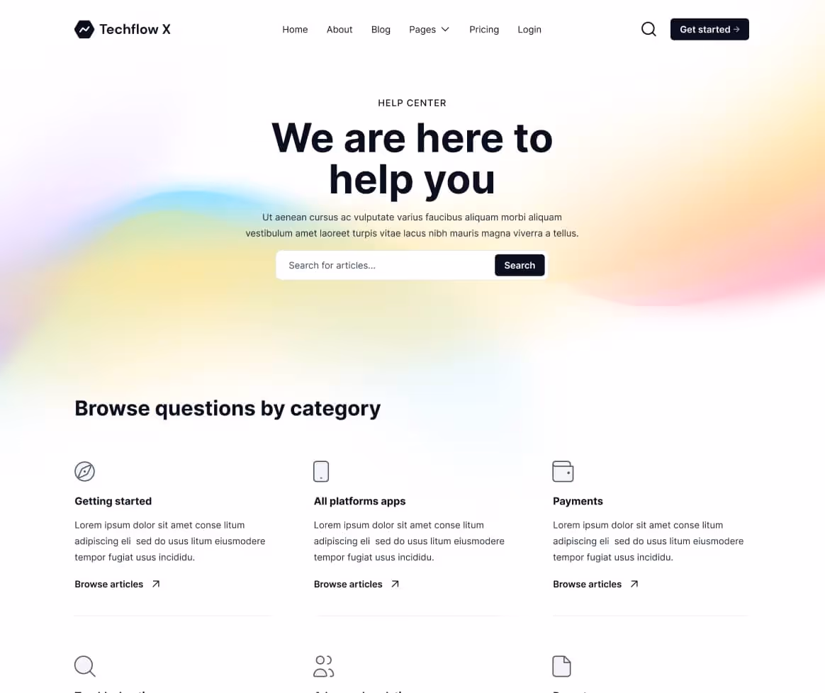 Techflow X - Help Center Page - Multi-Layout Saas Webflow Template