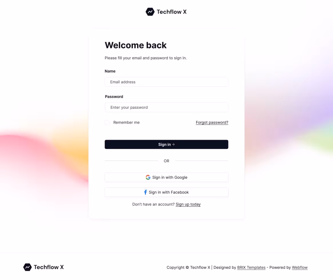 Techflow X - Sign In Page - Multi-Layout Saas Webflow Template