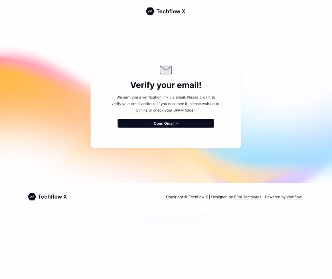Techflow X - Confirm Your Email Page - Multi-Layout Saas Webflow Template