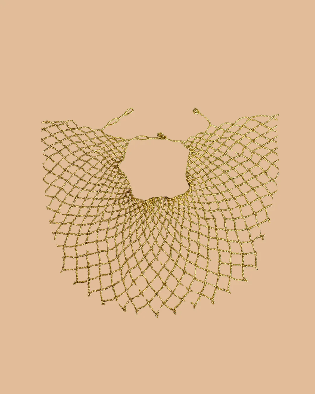 Golden intricate net-like geometric design on beige background