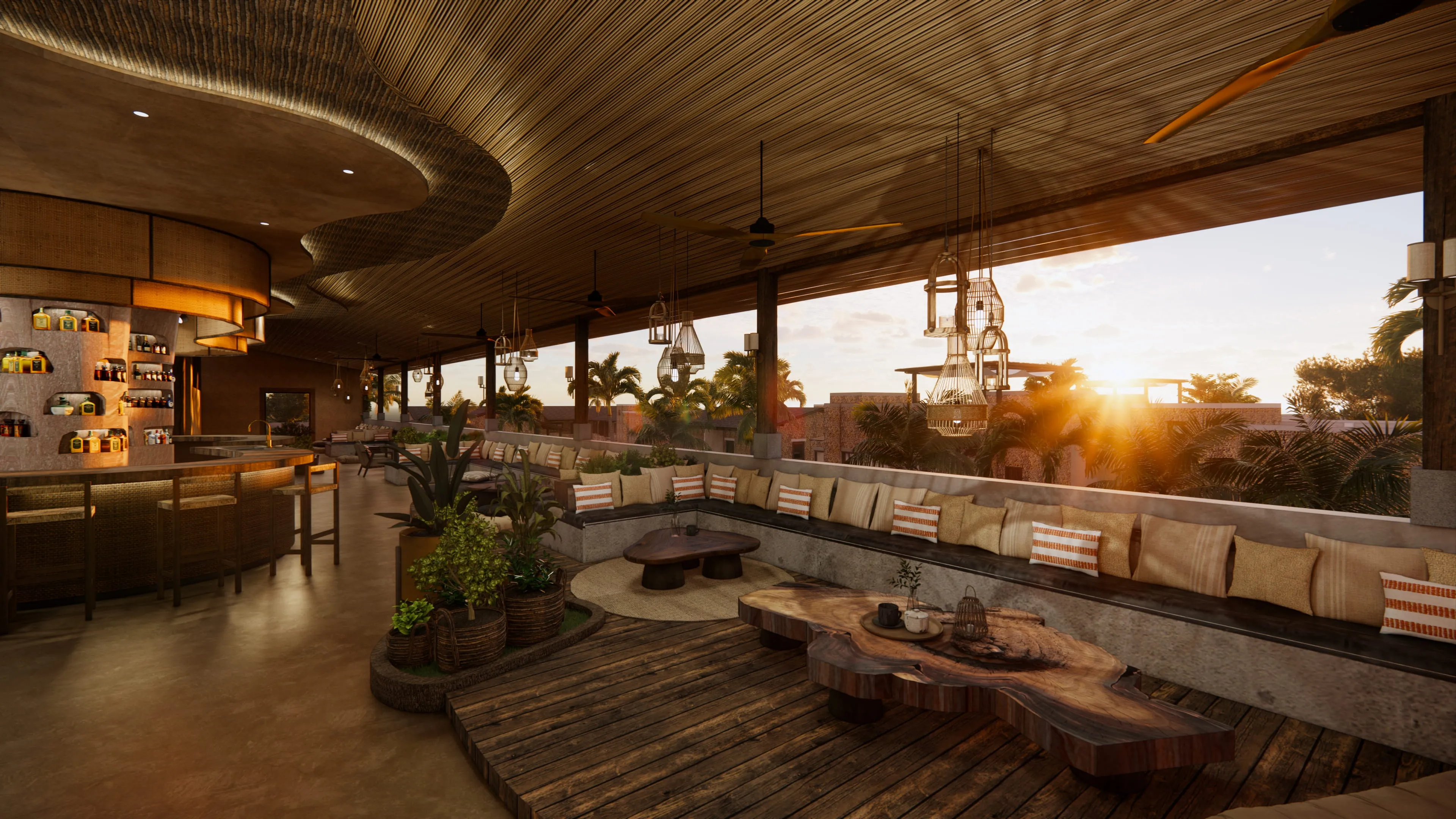 roof top bar sunset