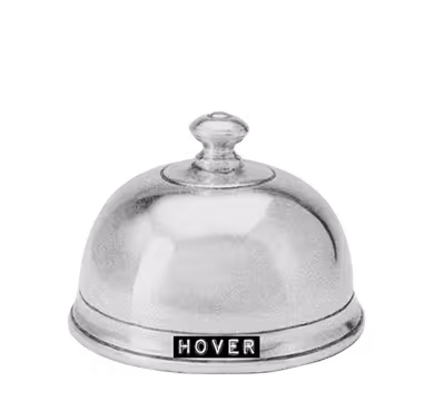 A black and white cloche with a label that reads 'hover' 