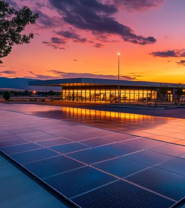 Sunset over solar panels