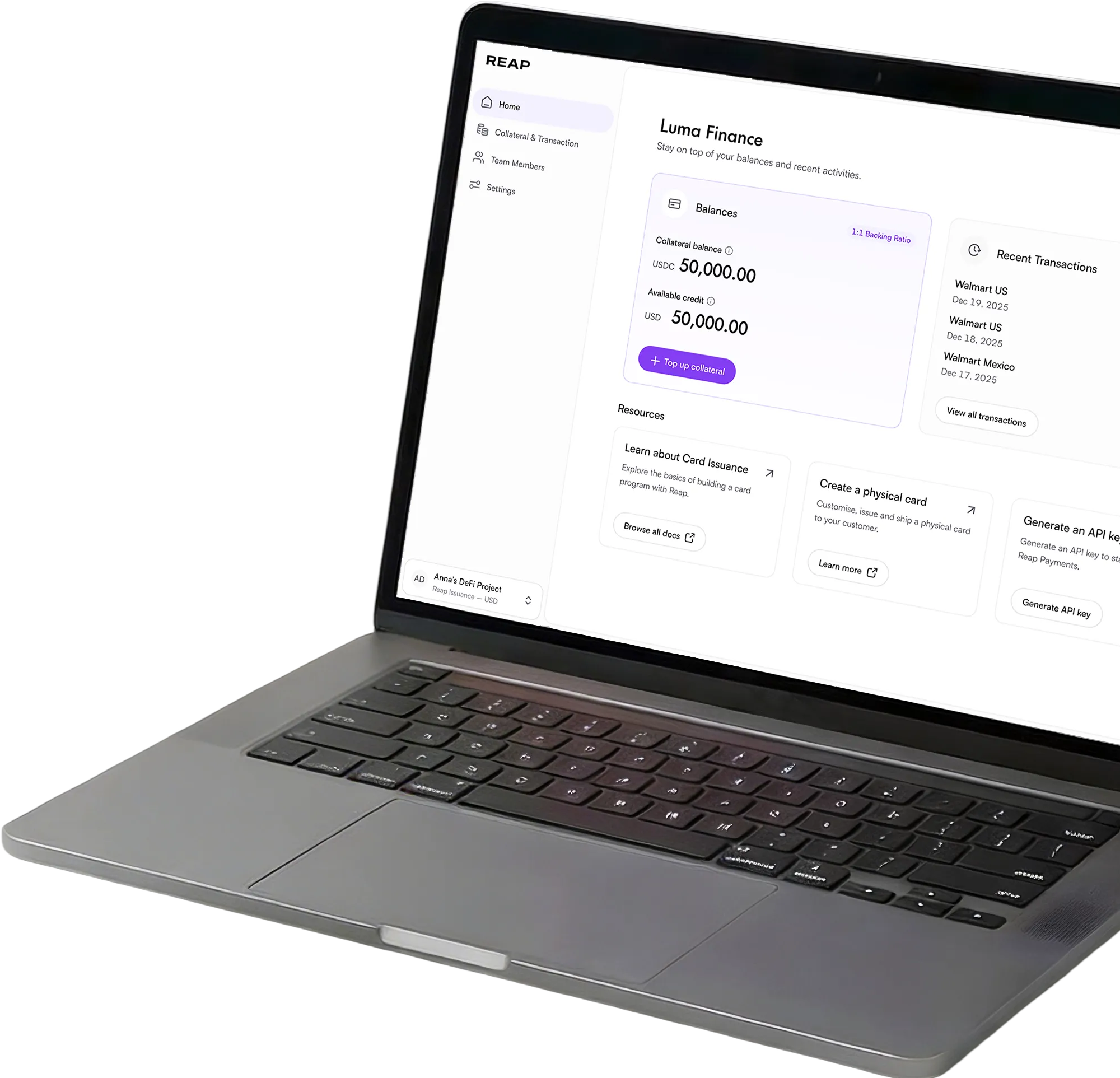 Reap dashboard on a laptop