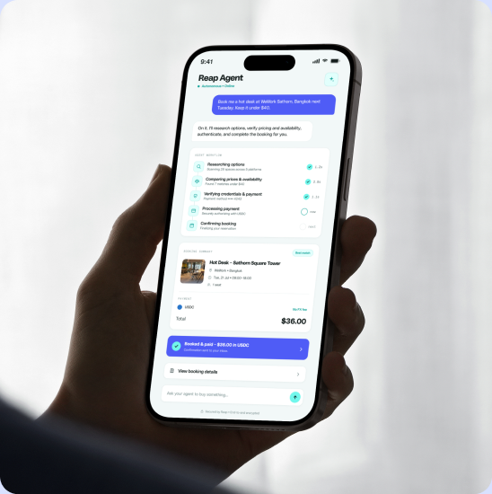 Reap Agent booking and paying autonomously on a phone