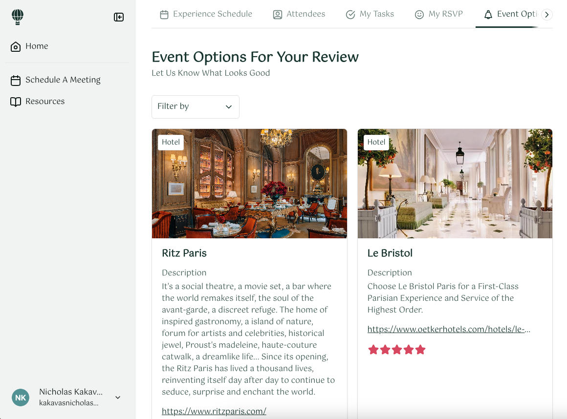 Screenshot of Event Options