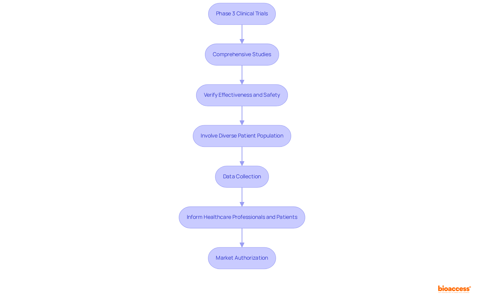 Each box represents a crucial step in the Phase 3 clinical trials, showing how they contribute to the overall goal of ensuring new therapies are safe and effective before they reach the market.
