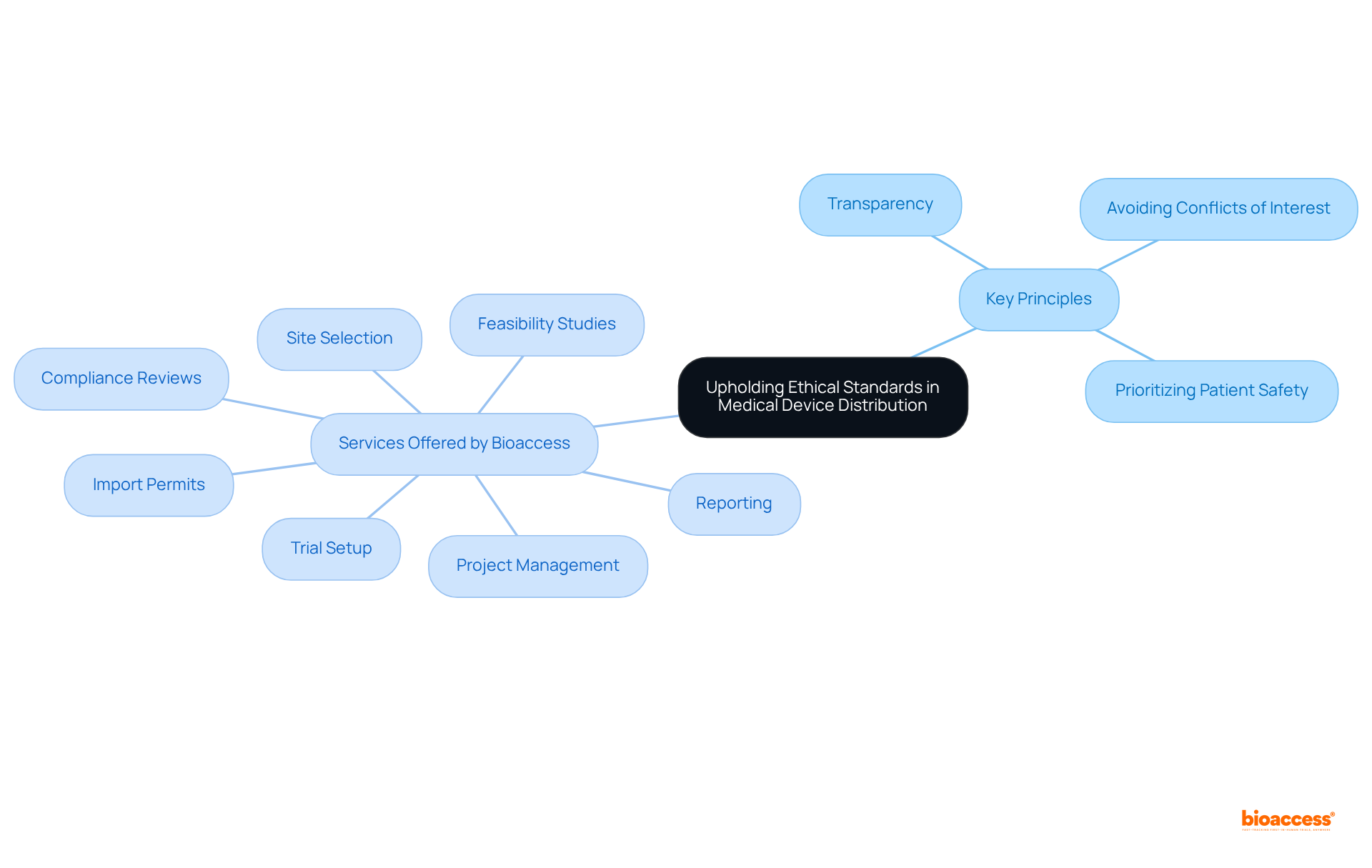 The center showcases the main theme of ethical standards, while the branches represent key principles and services that contribute to maintaining those standards. Explore the services to see how each one supports integrity and trust in the industry.